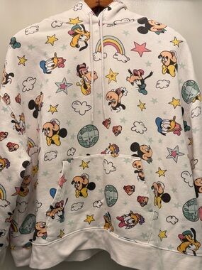 Disney Parks Mickey & Friends Colorful Cartoon Print Pullover Hoodie